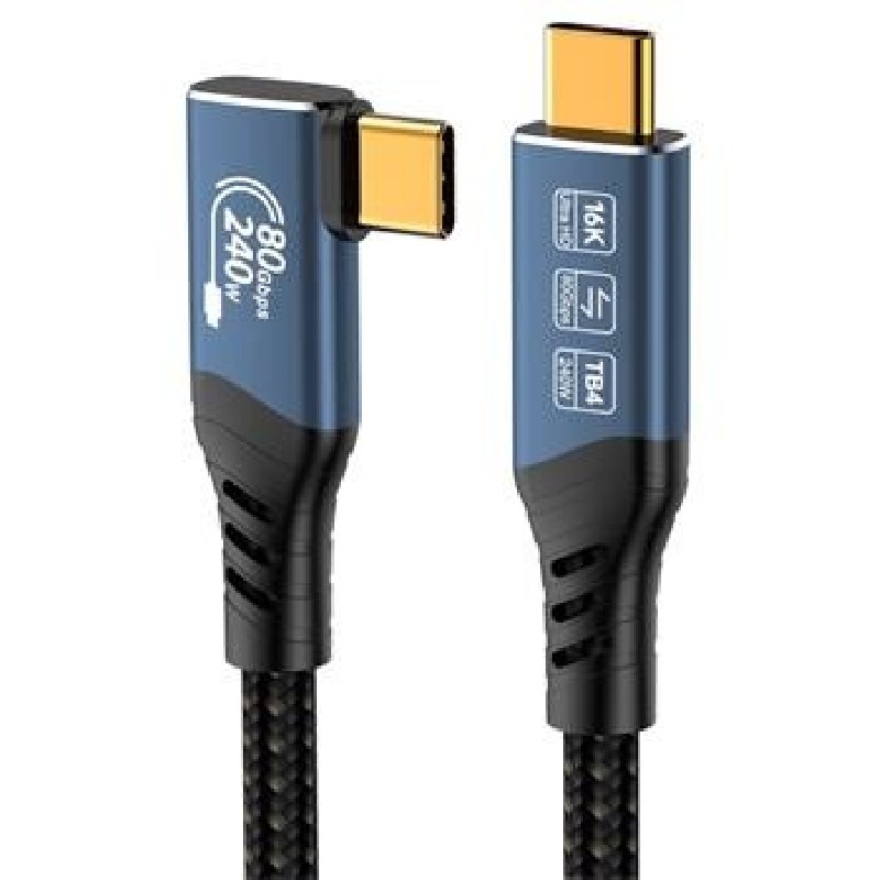 PREMIUMCORD Kabel USB4™ Version2.0 80Gbps 16K@60Hz 240W Thunderbolt 3 a 4 kabel zahnutý 1m
