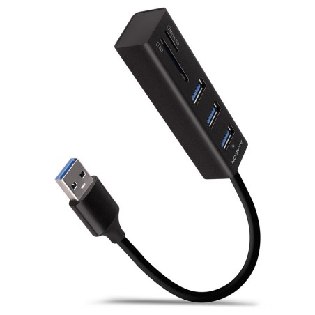 AXAGON HMA-CR3A, USB 3.2 Gen 1 hub, porty 3x USB-A + čtečka karet SD/microSD, kovový, kabel USB-A 20cm