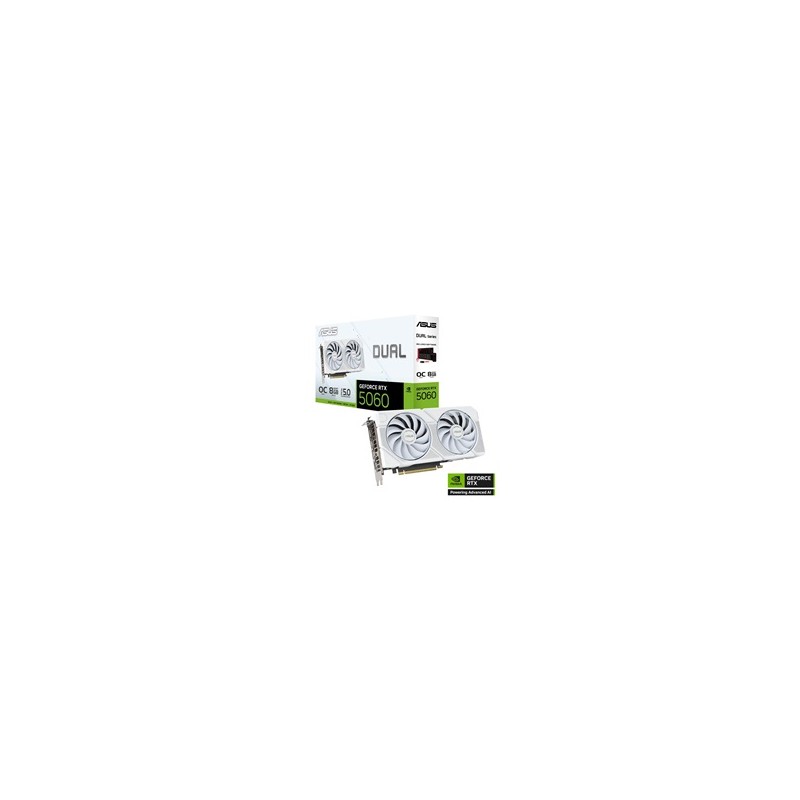 ASUS VGA NVIDIA GeForce RTX 5060 DUAL OC 8G WHITE, 8GB GDDR7, 3xDP, 1xHDMI