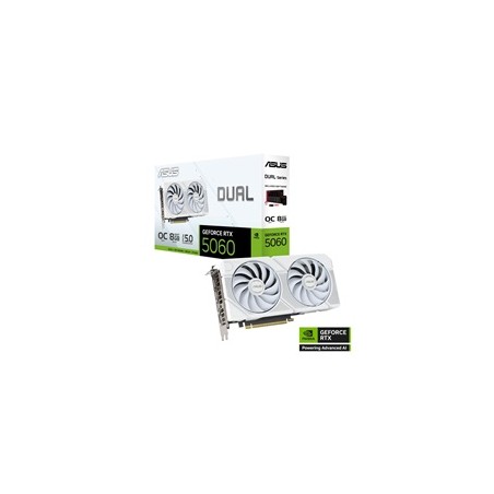 ASUS VGA NVIDIA GeForce RTX 5060 DUAL OC 8G WHITE, 8GB GDDR7, 3xDP, 1xHDMI