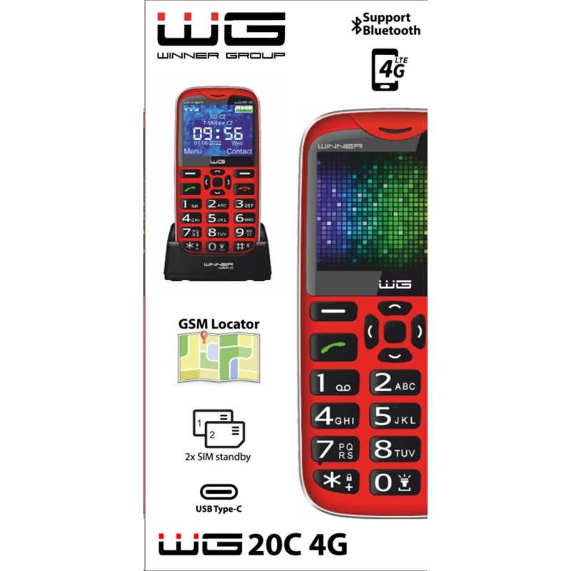 WG - Mobilní telefon WG20C, 4G, tlačítkový, červená