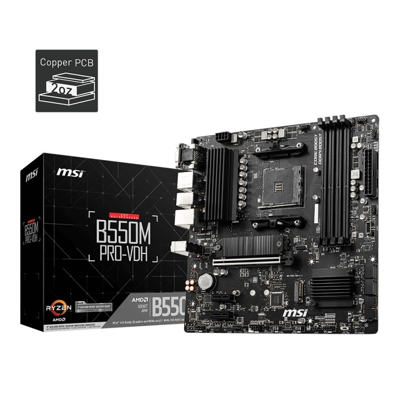 MSI MB Sc AM4 B550M PRO-VDH, AMD B550, 4xDDR4, 1xDP, 1xHDMI, 1xVGA, mATX