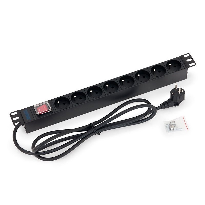 TRITON 19" rozvodný panel 8x230V - 2m, vypínač, černý