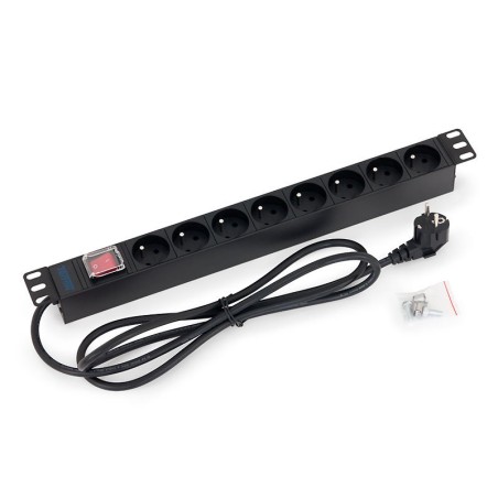 TRITON 19" rozvodný panel 8x230V - 2m, vypínač, černý