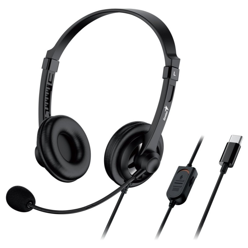 GENIUS sluchátka HS-230U, USB-C, 2.4m, černá