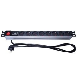 PremiumCord Panel napájecí 1U do 19" racku, 8x230V, přepěťová ochrana, 2m kabel, vypínač