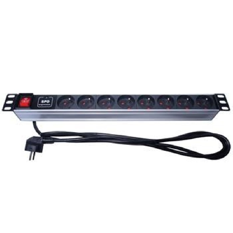 PremiumCord Panel napájecí 1U do 19" racku, 8x230V, přepěťová ochrana, 2m kabel, vypínač