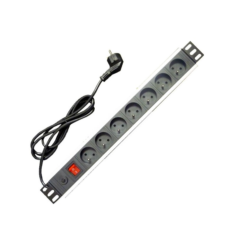 19" napájecí panel 7x220V-1,8m PPO Black+přep.ochr.16A