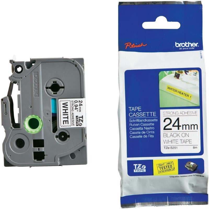BROTHER TZES251 - kazeta TZ šířky 24mm, extrémně adhesivní llamino TZE-S251, bílá/černé písmo