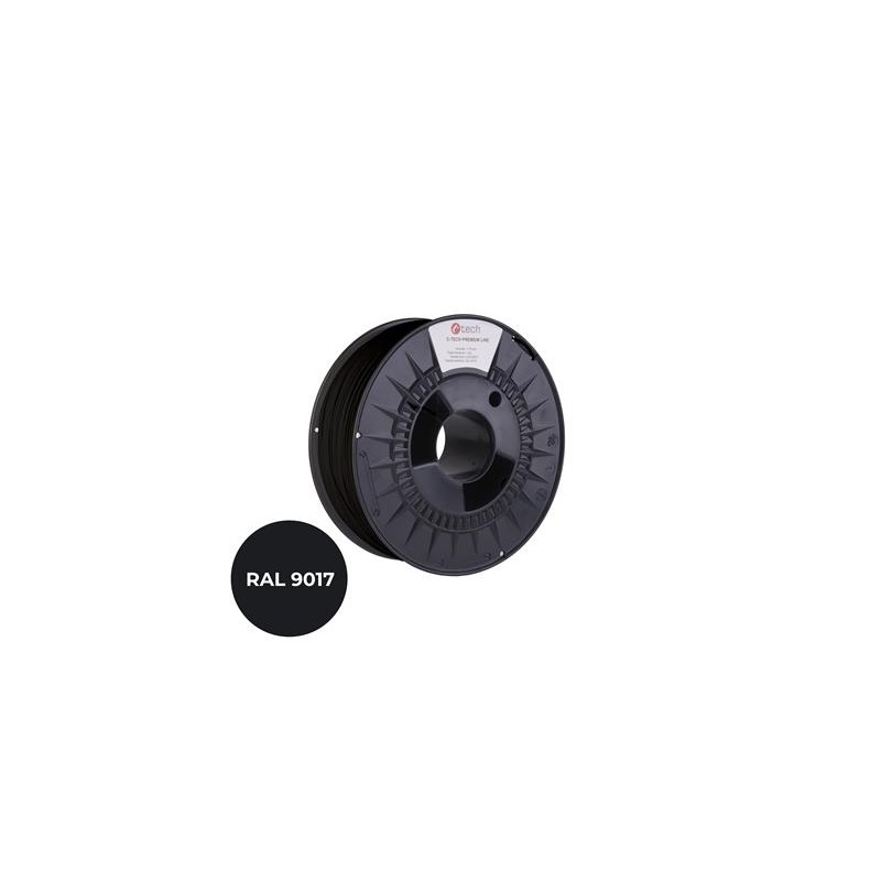 Tisková struna (filament) C-TECH PREMIUM LINE, PA6, dopravní černá, RAL9017, 1,75mm, 1kg