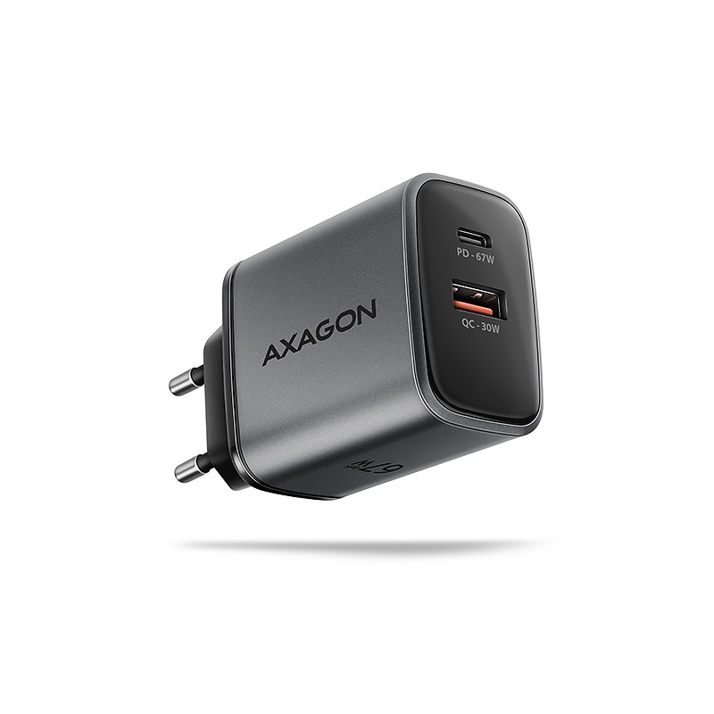 AXAGON ACU-PQ67 GaN nabíječka do sítě 67W, USB-A + USB-C, PD3.0/PPS/QC4+/SFC2.0/Apple