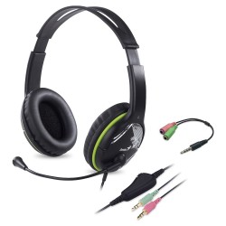GENIUS sluchátka s mikrofonem HS-400A, černozelená, + redukce na Single Jack