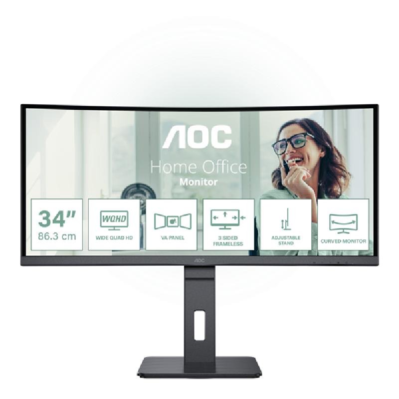 AOC MT VA LCD WLED 34" CU34P3CV - VA panel, 3440x1440, HDMI, DP, USB-C, 4xUSB 3.2, repro, vysk. stavitelny, zakriven