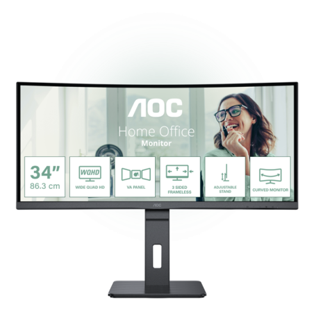 AOC MT VA LCD WLED 34" CU34P3CV - VA panel, 3440x1440, HDMI, DP, USB-C, 4xUSB 3.2, repro, vysk. stavitelny, zakriven