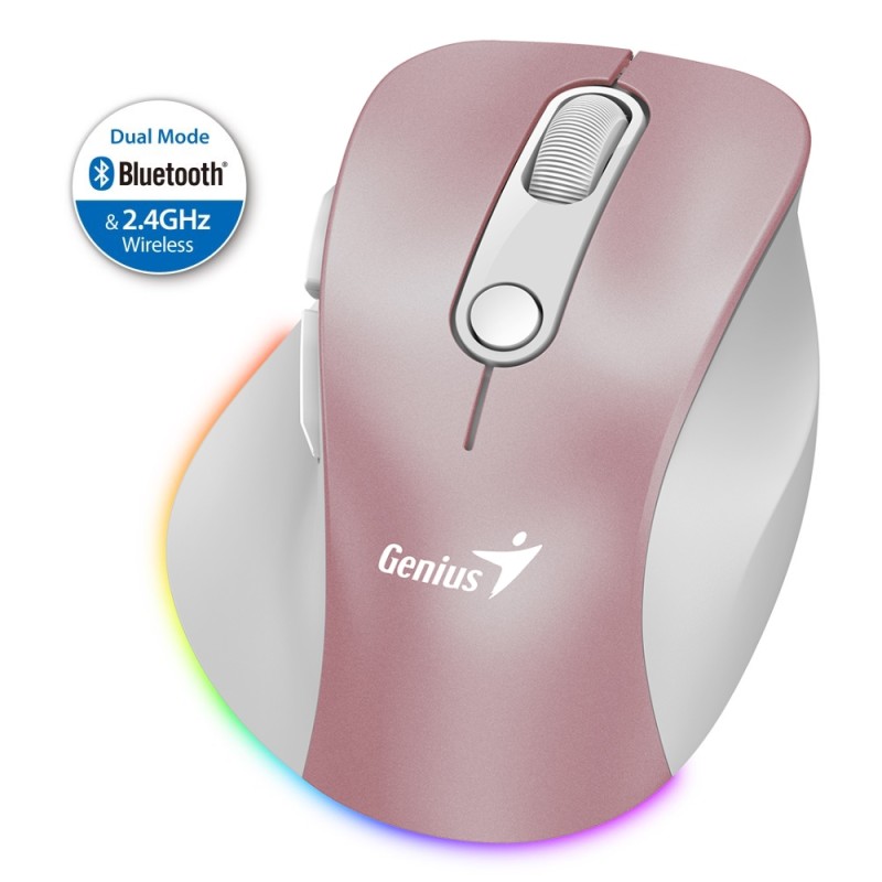 Genius Ergo 9000S Pro/Ergonomická/Optická/Pro praváky/2 400 DPI/USB+BT/Růžová