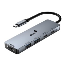 USB (3.0) hub 5-port, UH-500, šedý, Genius, 2x USB 3.0,1x HDMI,2x USB-C,Power Delivery 100W