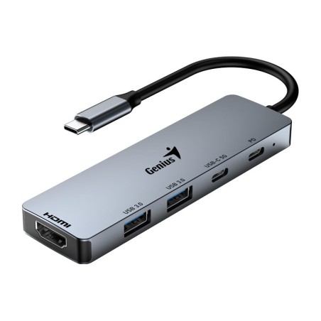 USB (3.0) hub 5-port, UH-500, šedý, Genius, 2x USB 3.0,1x HDMI,2x USB-C,Power Delivery 100W