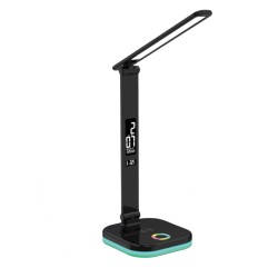 Platinet PDL711RGBB stolní LED lampa stmívatelná, bezdrátové nabíjení, hodiny, černá