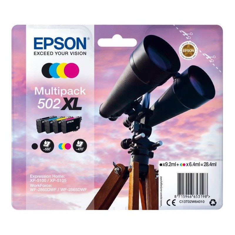 EPSON ink Multipack "Dalekohled" 4-colours 502XL Ink, ČB 550, BAR 470 stran
