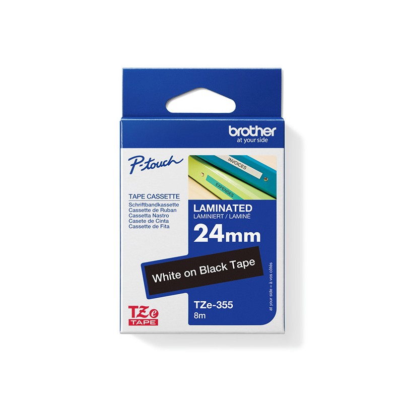 BROTHER TZE355 - kazeta TZ šířky 24mm, laminovaná TZE-355, černá/bílé písmo