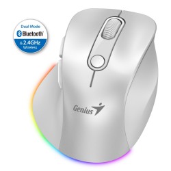 Genius Ergo 9000S Pro/Ergonomická/Optická/Pro praváky/2 400 DPI/USB+BT/Bílá
