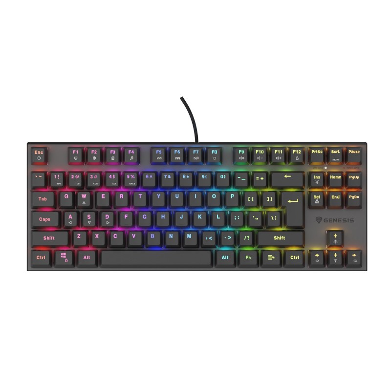 Genesis herní mechanická klávesnice THOR 303/TKL/RGB/Outemu Peach Silent/Drátová USB/US layout/Černá