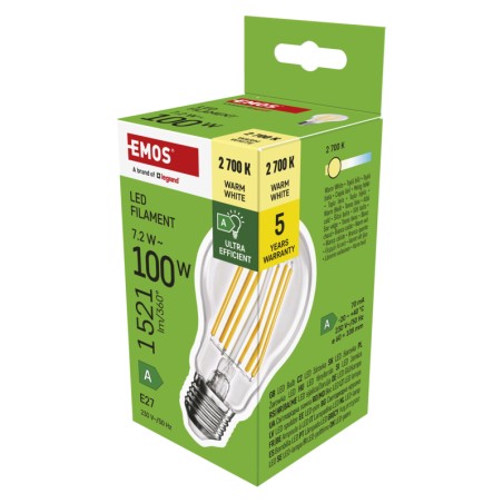EMOS LED FLM A60 7,2W(100W) 1521lm E27 WW A CLASS