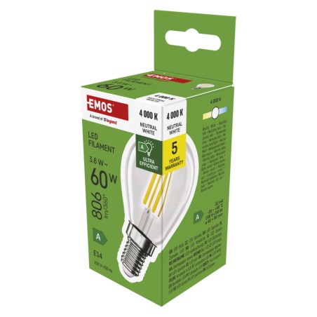 EMOS LED FLM MINI GL 3,8W(60W) 806lm E14 NW A CLAS