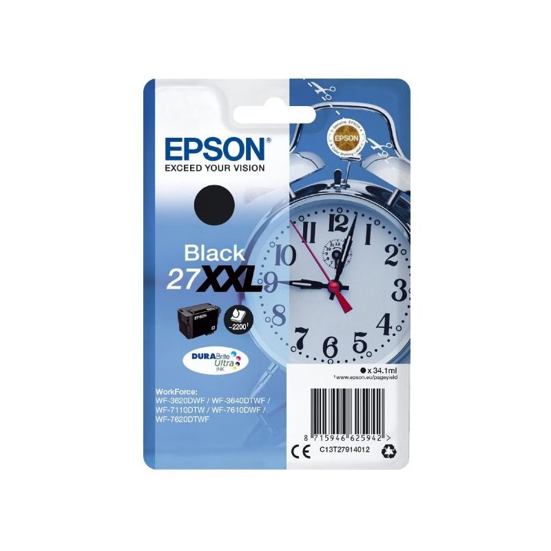 EPSON ink čer Singlepack "Budík" Black 27XXL DURABrite Ultra Ink