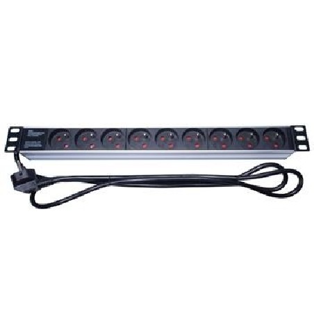 PremiumCord Panel napájecí do 19" racku 1U, 9x230V, 2m kabel