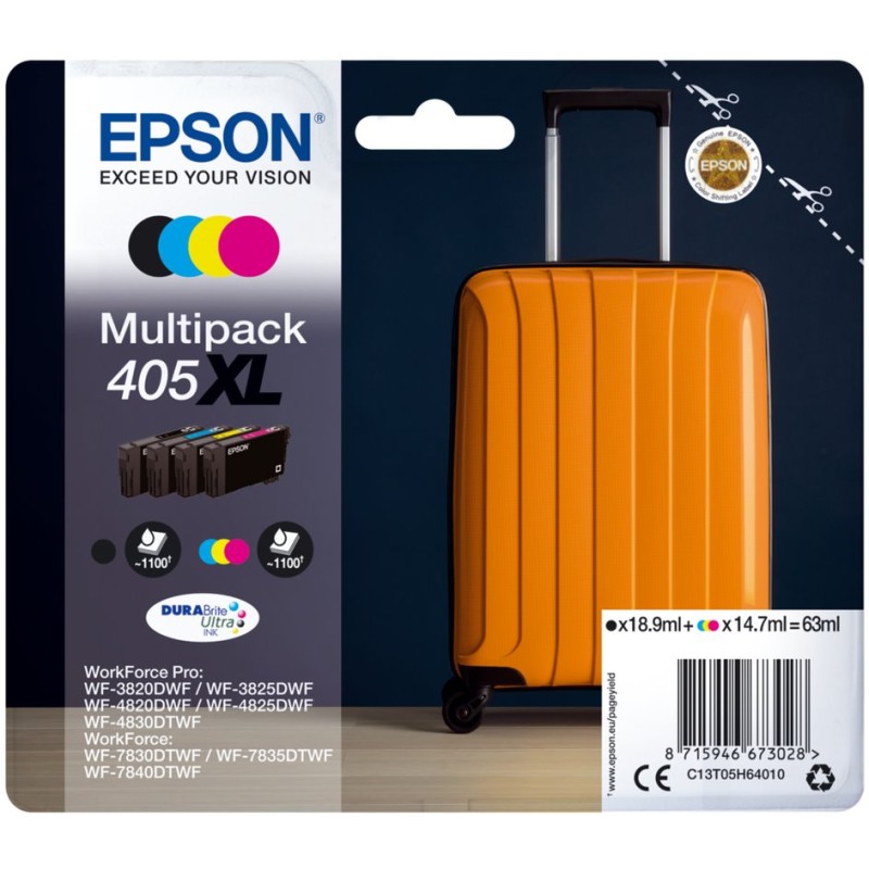 EPSON ink Multipack 4-colours 405XL DURABRITE ULTRA Ink, ČB 1100, BAR 1100 stran