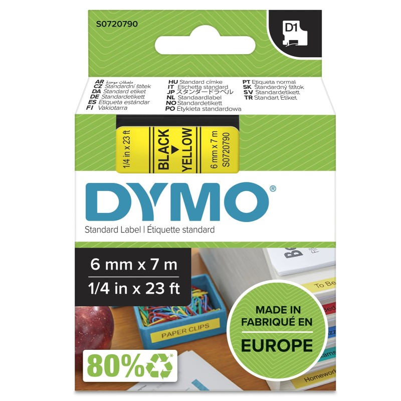 Dymo D1-Tape 6MM X 7M/Black ON Yellow