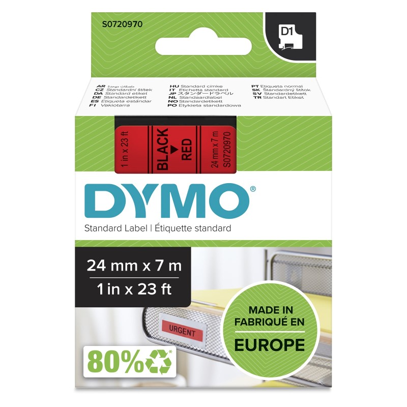 Dymo D1 Tape 24MM Black ON Red/