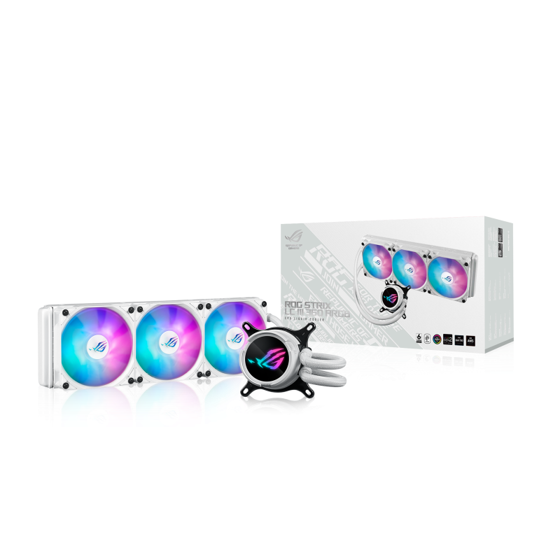 ASUS vodní chladič CPU AIO ROG STRIX LC III 360 ARGB LCD WHITE, 3x120mm, LCD Displej, LGA1851, AM5, bílá