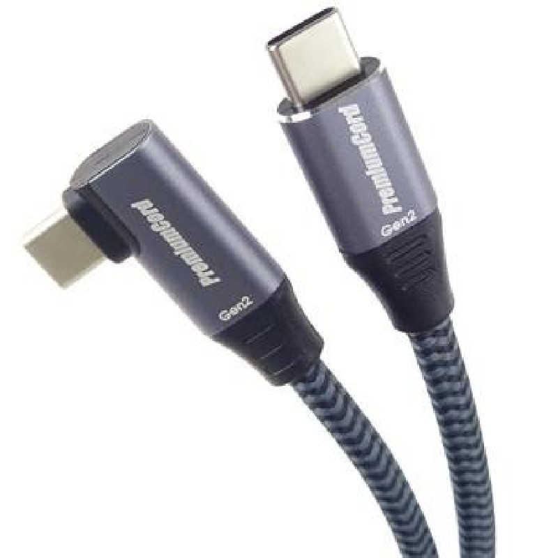PREMIUMCORD Zahnutý kabel USB-C (USB 3.2 Gen 2, 3A, 60W, 20Gbit/s), hliníkové krytky konektorů, 1m