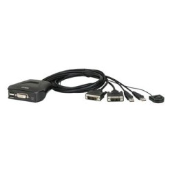 Aten 2-port DVI KVM USB mini, integrované kabely