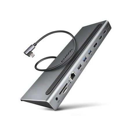 AXAGON HMC-4KX3 USB 5Gbps hub, 3x USB-A, 2x HDMI, DP, RJ-45 GLAN, SD/microSD, audio, PD 100W, kabel USB-C 40cm