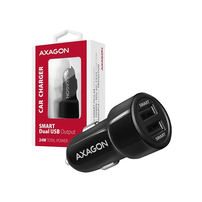 AXAGON PWC-5V5, SMART nabíječka do auta, 2x port 5V-2.4A + 2.4A, 24W