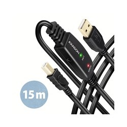 AXAGON ADR-215B, USB 2.0 A-M - B-M aktivní propojovací / repeater kabel, 15m