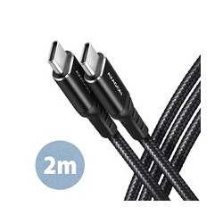 AXAGON BUCM-CM20AB, HQ kabel USB-C - USB-C, 2m, USB 2.0, PD 60W 3A, ALU, oplet, černý