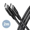 AXAGON BUCM-CM20AB, HQ kabel USB-C - USB-C, 2m, USB 2.0, PD 60W 3A, ALU, oplet, černý