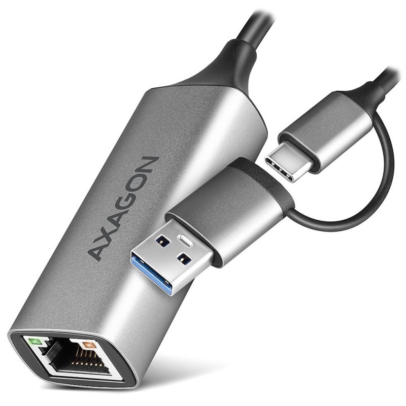 AXAGON ADE-TXCA, USB-C + USB-A 3.2 Gen 1 - Gigabit Ethernet síťová karta, Asix AX88179, auto instal