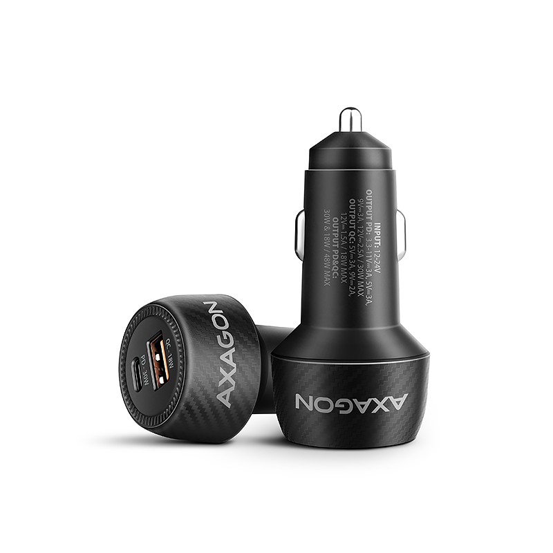 AXAGON PWC-PQ48 nabíječka do auta 48W, USB-A + USB-C, PD3.0/PPS/QC4+/SFC/Apple