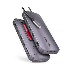 AXAGON HMC-12GM2, USB 10Gbps hub, 3x USB-A, USB-C, HDMI, DP, RJ-45 GLAN, M.2, SD/mSD, audio, PD 100W, kabel USB-C 50cm