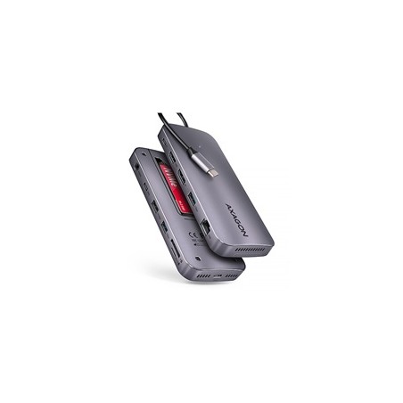 AXAGON HMC-12GM2, USB 10Gbps hub, 3x USB-A, USB-C, HDMI, DP, RJ-45 GLAN, M.2, SD/mSD, audio, PD 100W, kabel USB-C 50cm