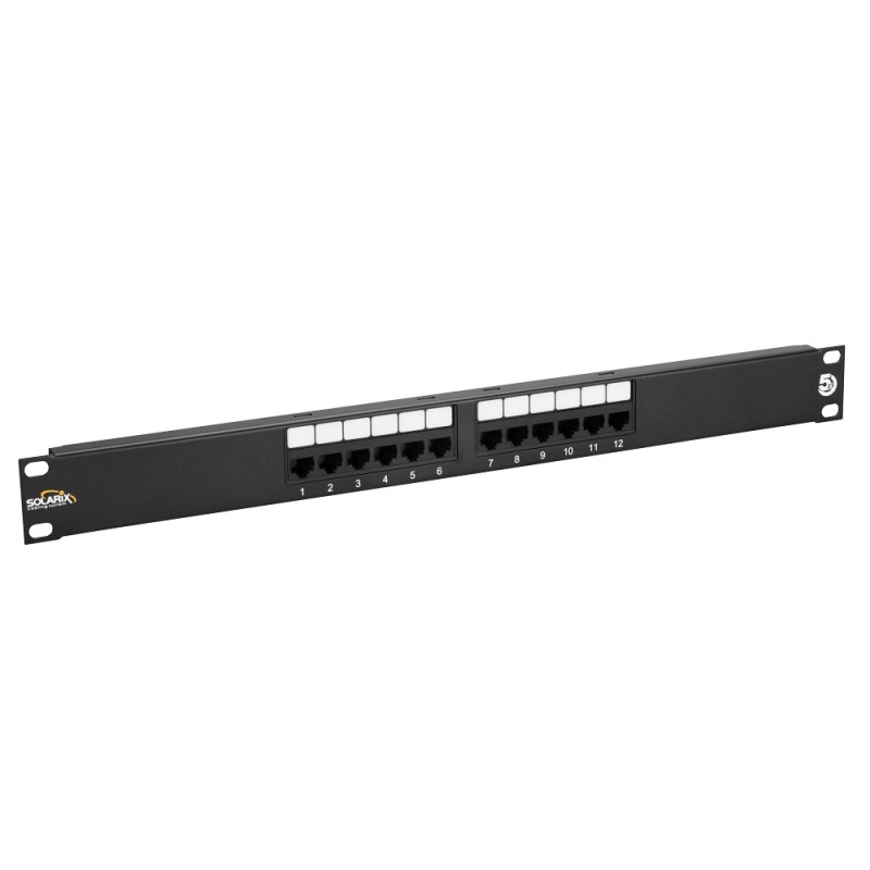 19" patch panel Solarix 12 x RJ45 CAT5E UTP 150 MHz černý 1U SX12-5E-UTP-BK