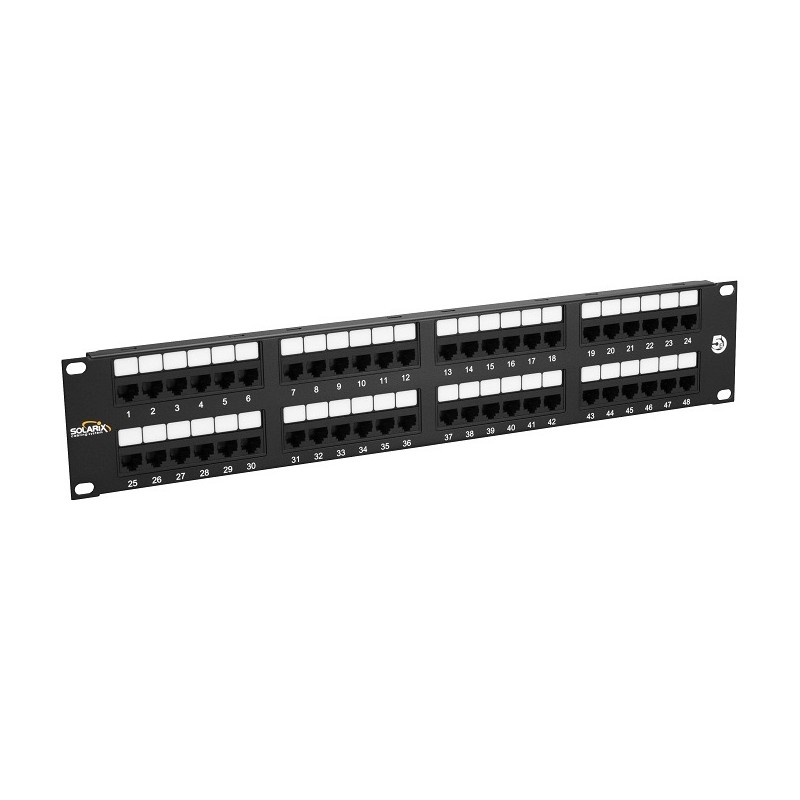 19" patch panel Solarix 48 x RJ45 CAT5E UTP 150 MHz černý 2U SX48-5E-UTP-BK