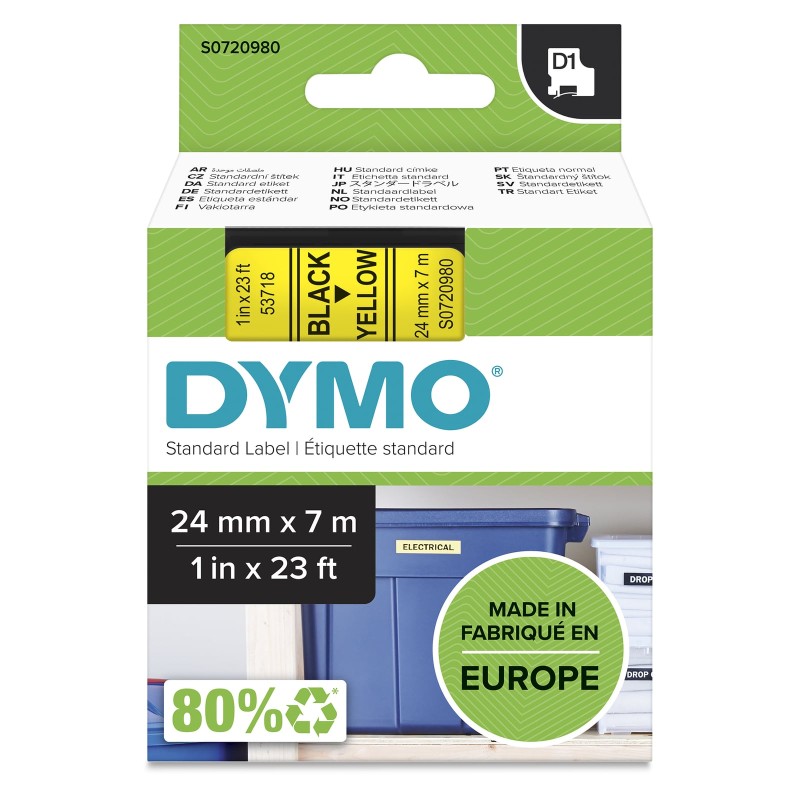Dymo D1-Tape 24MM X 7M/Black ON Yellow