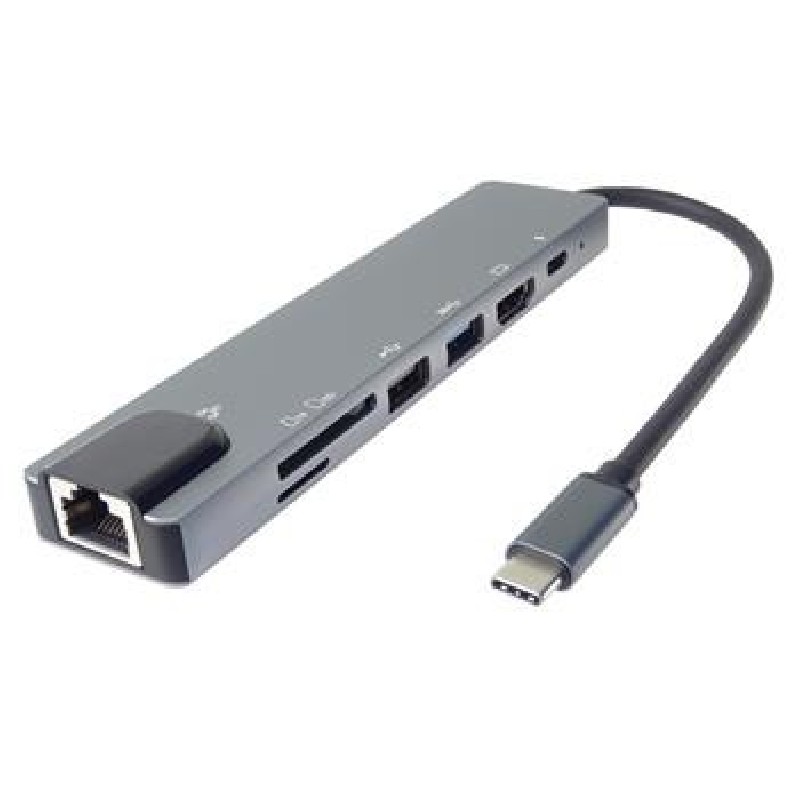 PremiumCord Adaptér USB-C na HDMI + USB3.0 + USB2.0 + PD + SD/TF + RJ45