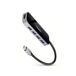 AXAGON HMC-6H4A, USB 3.2 Gen 1 hub, porty 4x USB-A, HDMI 4k/30Hz, PD 100W, kabel USB-C 20cm